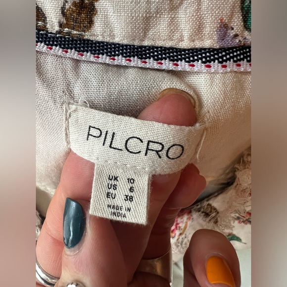 Pilcro Ruffle Collar Button Down Floral Linen Shirt Dress Size 6 - Picture 4 of 11